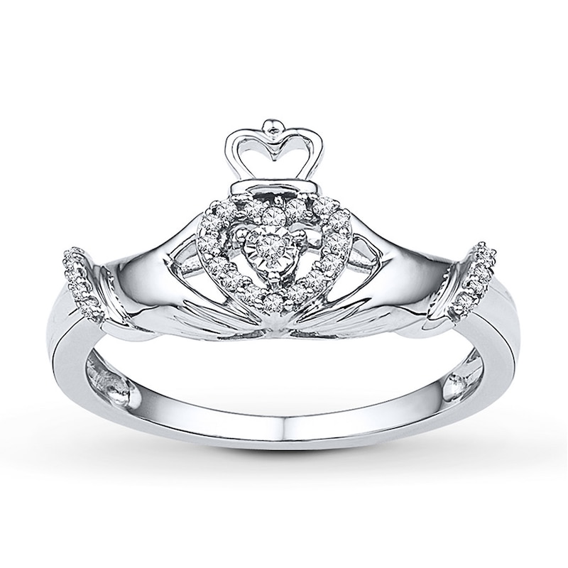 Claddagh Ring 1/10 ct tw Diamonds Sterling Silver