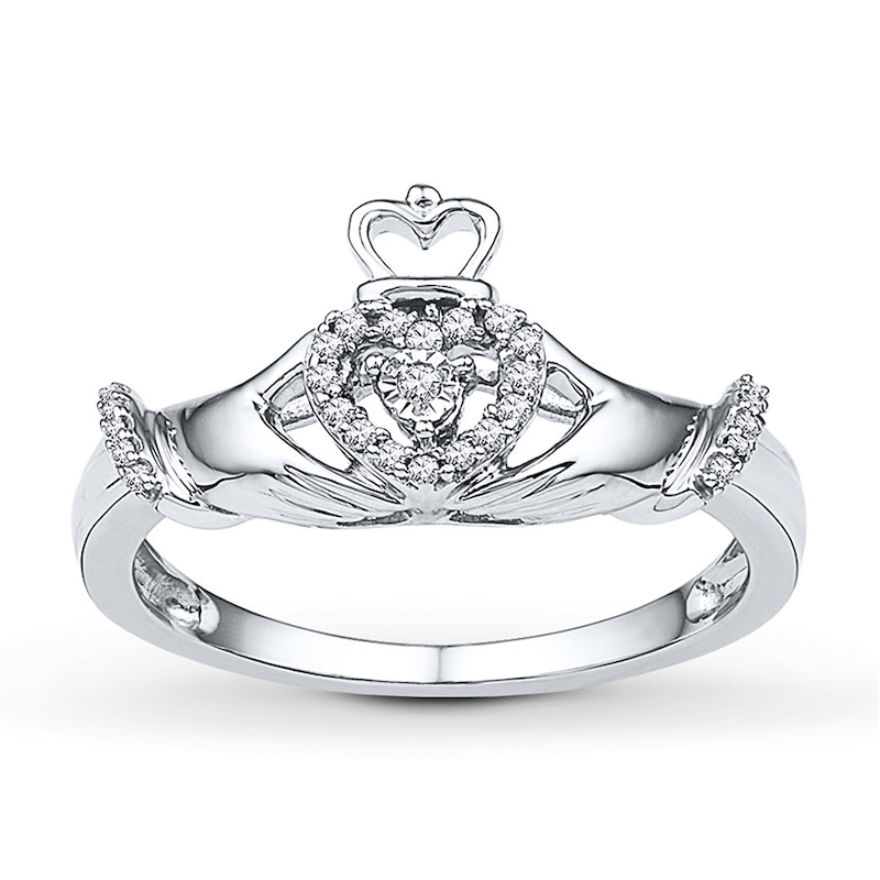 Main Image 1 of Claddagh Ring 1/10 ct tw Diamonds Sterling Silver