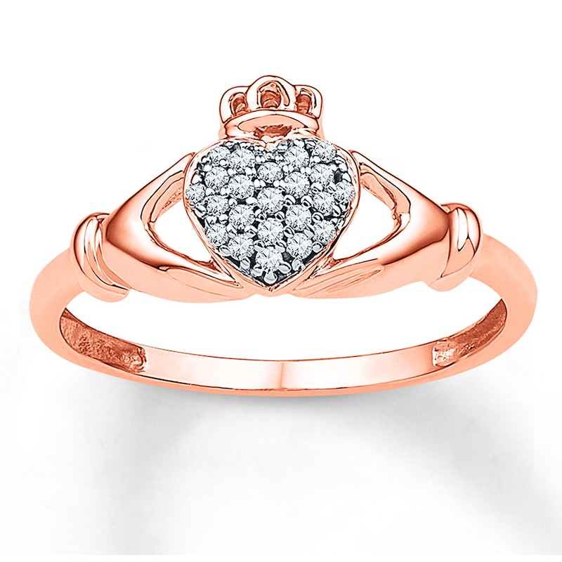 Main Image 1 of Diamond Claddagh Ring 1/10 ct tw Round 10K Rose Gold
