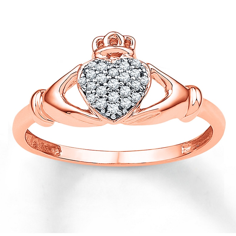 Diamond Claddagh Ring 1/10 ct tw Round 10K Rose Gold