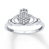 Thumbnail Image 0 of Diamond Claddagh Ring 1/10 ct tw Round 10K White Gold