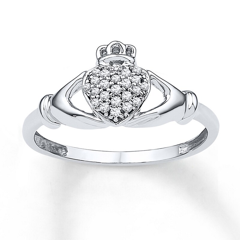 Diamond Claddagh Ring 1/10 ct tw Round 10K White Gold