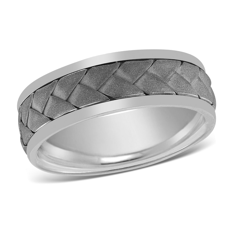 Main Image 1 of Men's Sandblasted Wedding Band 14K White Gold 7mm