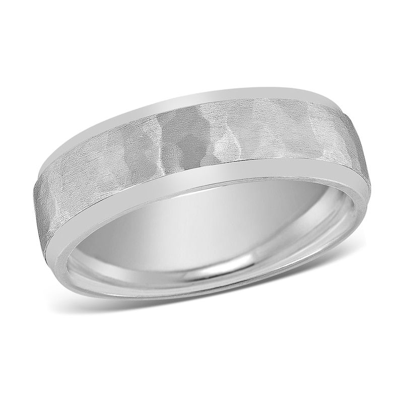 Men's Beveled Wedding Band 14K White Gold 7mm