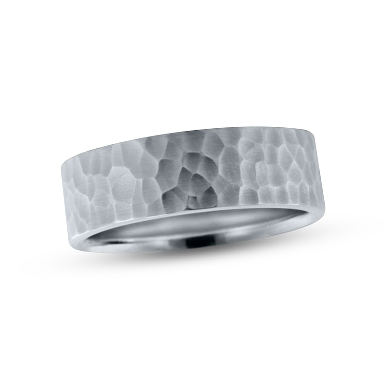 Main Image 1 of Men's Hammered Wedding Band 14K White Gold 7mm