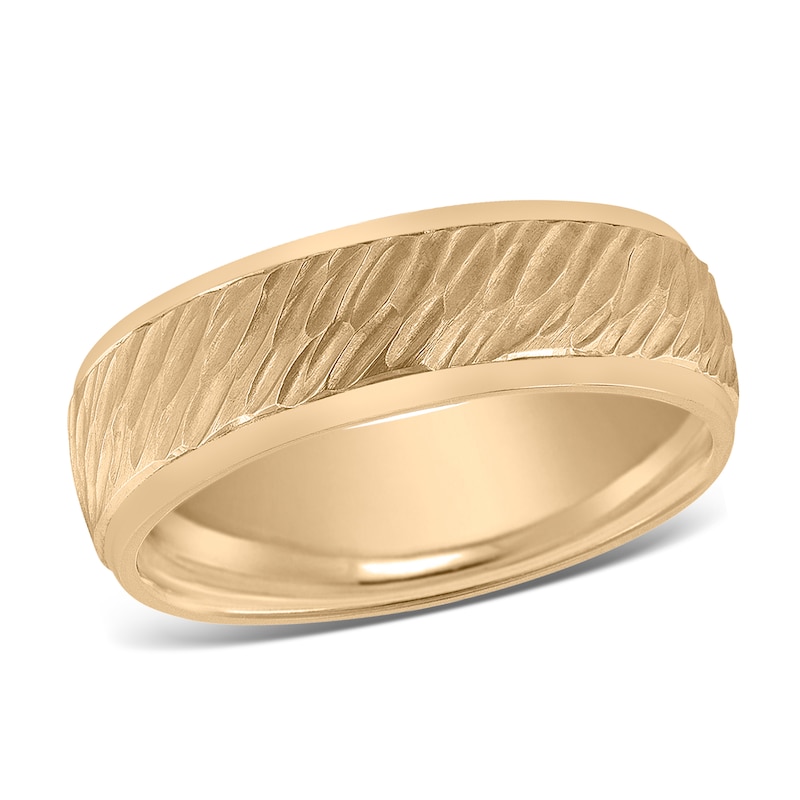 Main Image 1 of Men's Hammered Wedding Band 14K Yellow Gold 7mm