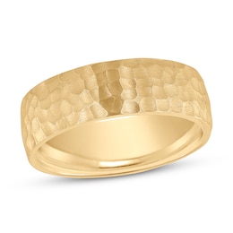 Men's Hammered Wedding Band 14K Yellow Gold 7mm