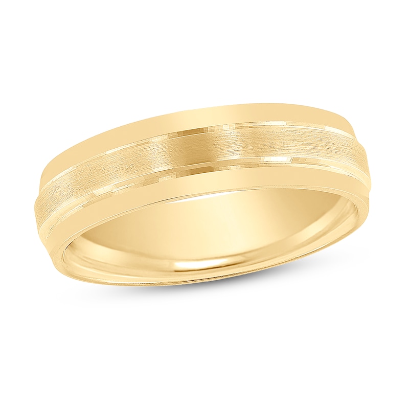 Men's Brushed Wedding Band 14K Yellow Gold 6mm