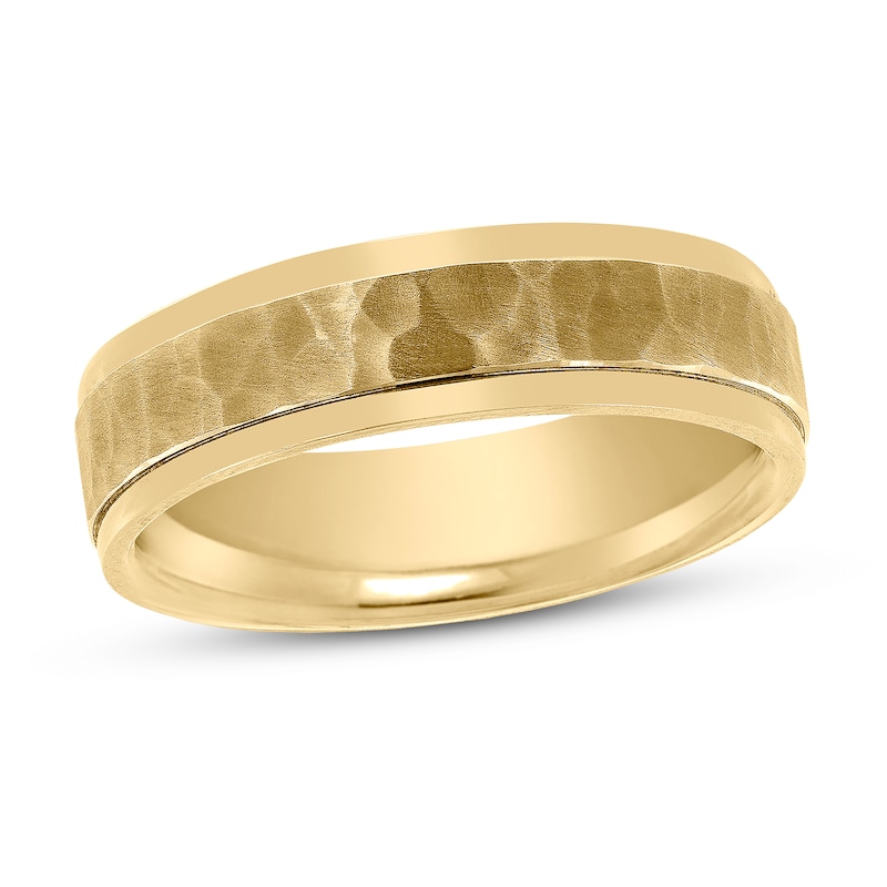 Men's Hammered Wedding Band 14K Yellow Gold 6mm