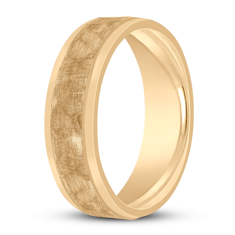 Men's Hammered Wedding Band 14K Yellow Gold 6mm