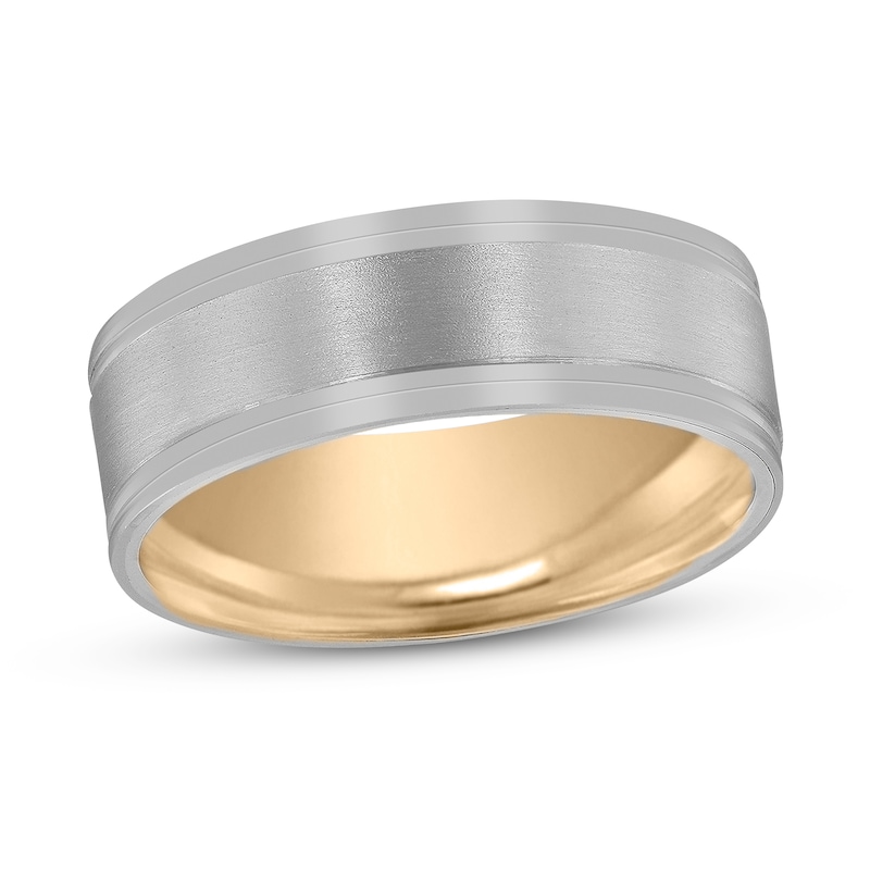 Main Image 1 of Men's Frosted Wedding Band 14K Two-Tone Gold 6mm