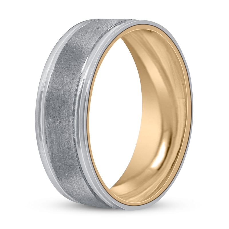 Main Image 2 of Men's Frosted Wedding Band 14K Two-Tone Gold 6mm