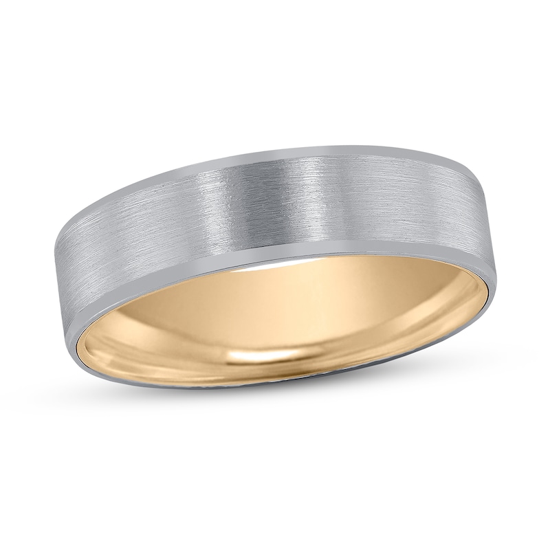 Main Image 1 of Men's Frosted Wedding Band 14K Two-Tone Gold 5mm