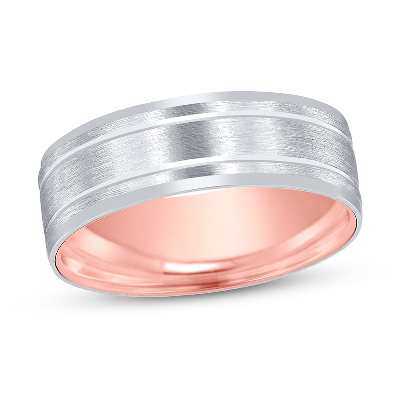 Men's Frosted Wedding Band 14K Two-Tone Gold 6mm