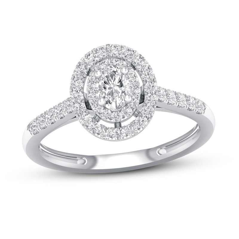 Diamond Promise Ring 1/2 ct tw Oval/Round 10K White Gold