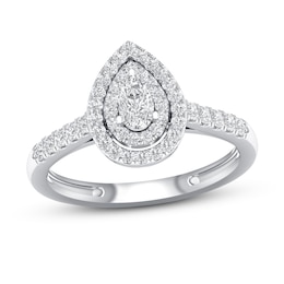 Image of a white gold pear/ round diamond promise ring from Jared.