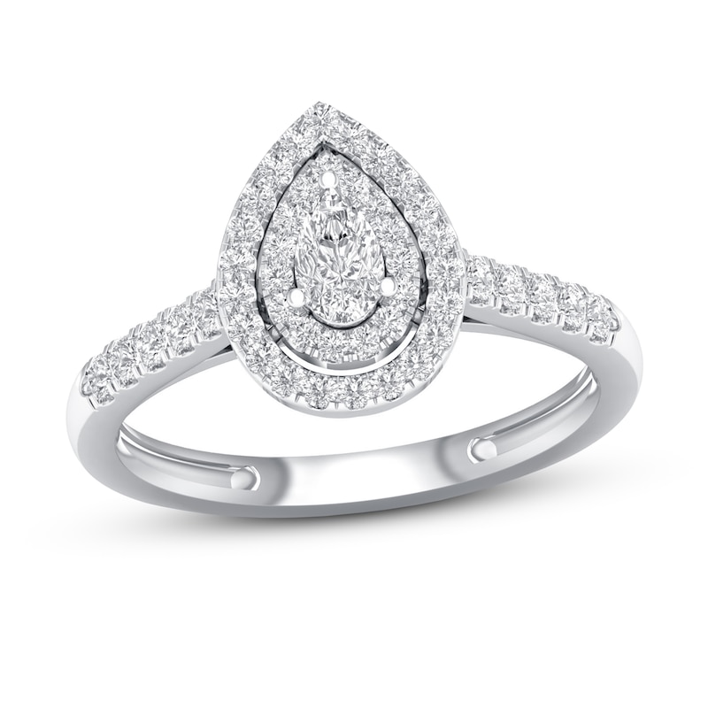 Main Image 1 of Diamond Promise Ring 1/2 ct tw Pear/Round 10K White Gold