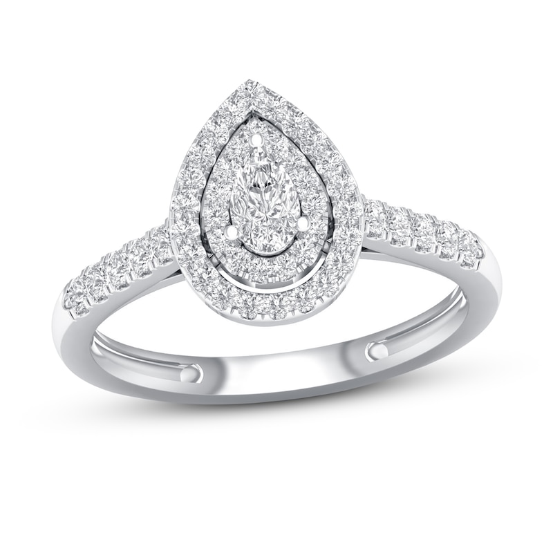 Vintage 0.50 ct Pear Shaped Diamond Halo Engagement Ring in 10K White Gold, Women's, Size: 8