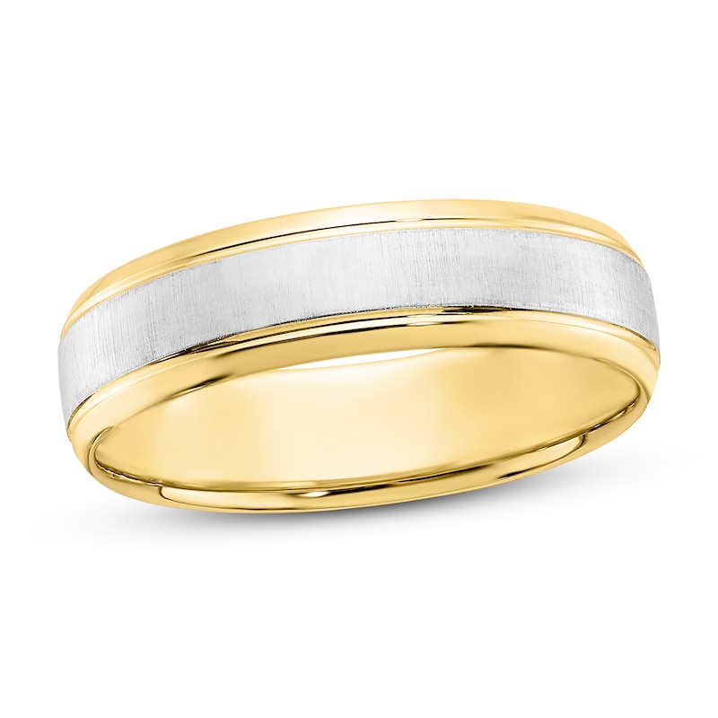 Men's Brushed Wedding Band 10K Yellow Gold/White Rhodium
