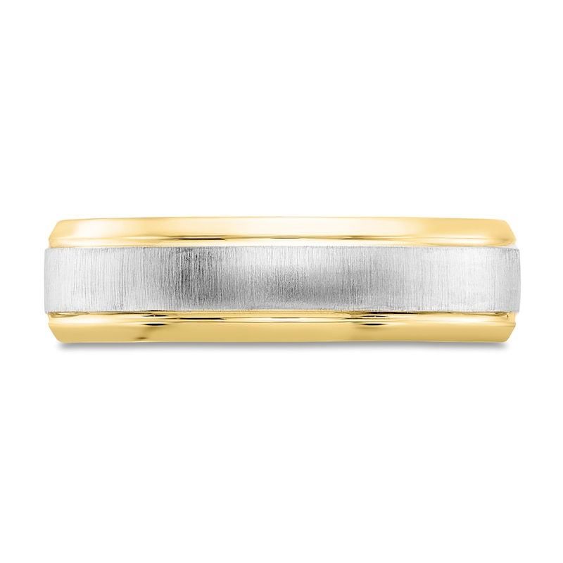 Men's Brushed Wedding Band 10K Yellow Gold/White Rhodium