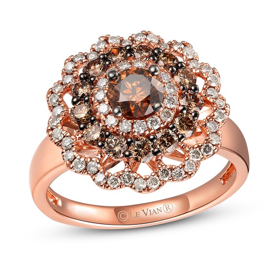 Le Vian Chocolate Diamond Ring 1 3/8 ct tw Round 14K Vanilla Gold