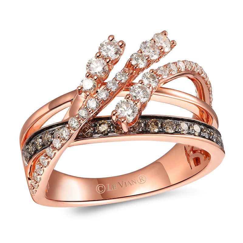 Le Vian Chocolate Diamond Ring 3/4 ct tw Round 14K Strawberry Gold