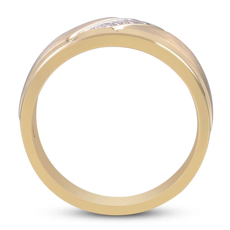 Main Image 3 of Men's 3-Stone Diamond Wedding Band 1/10 ct tw Round 10K Yellow Gold