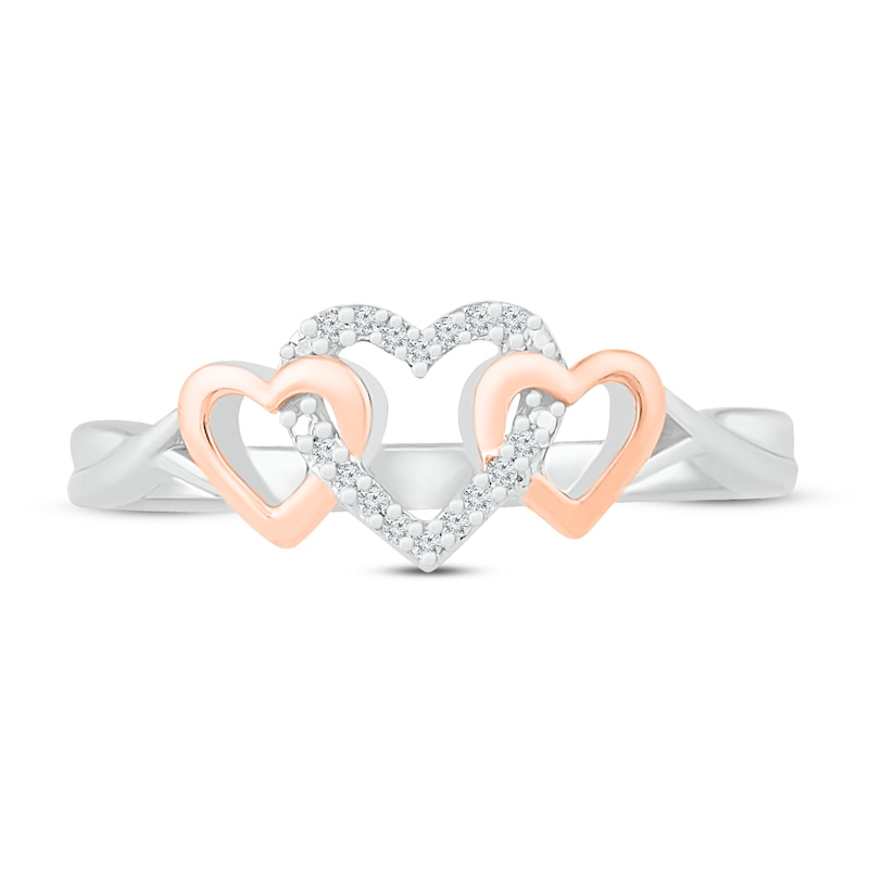 Diamond Heart Ring 1/20 ct tw Round Sterling Silver/10K Rose Gold