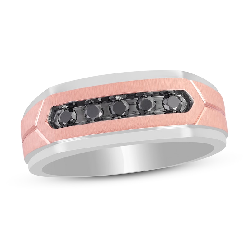 Main Image 1 of Men's Black Diamond Ring 1/4 ct tw Round 10K Two-Tone Gold