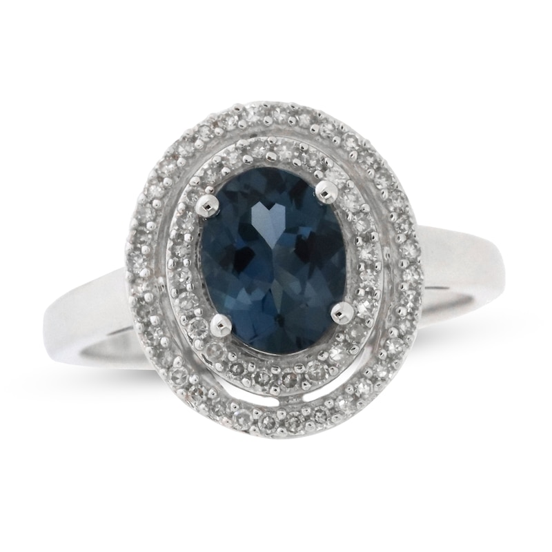 Main Image 1 of Natural Blue Topaz Ring 1/4 ct tw Diamonds 10K White Gold