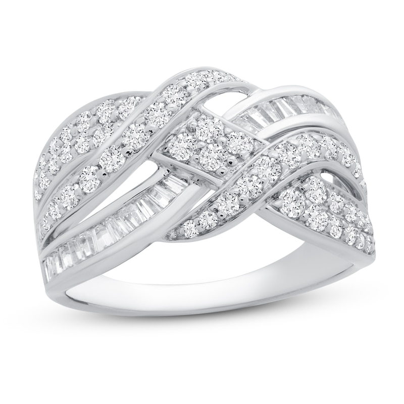 Diamond Ring 1 ct tw Round/Baguette 14K White Gold