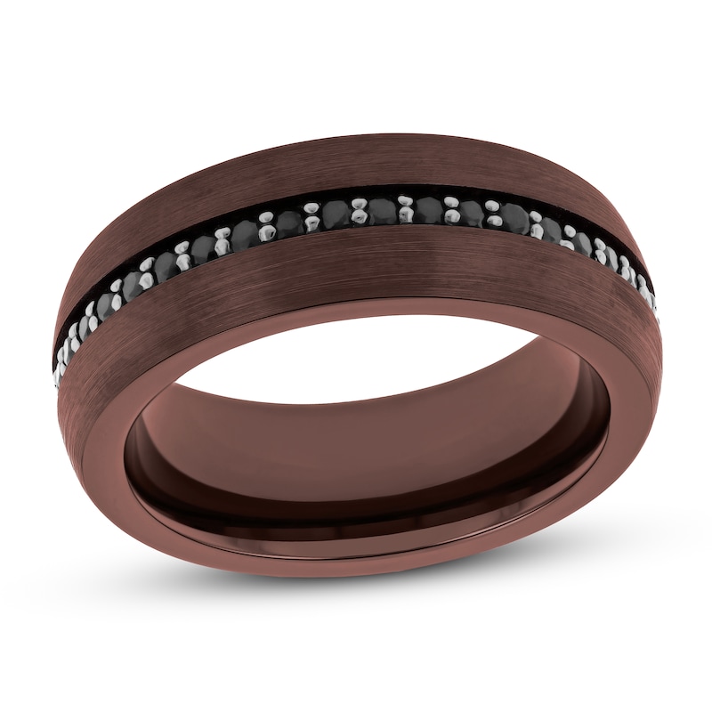 Men's Black Sapphire Wedding Band Brown Tungsten Carbide