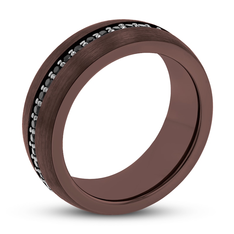 Main Image 2 of Men's Black Sapphire Wedding Band Brown Tungsten Carbide