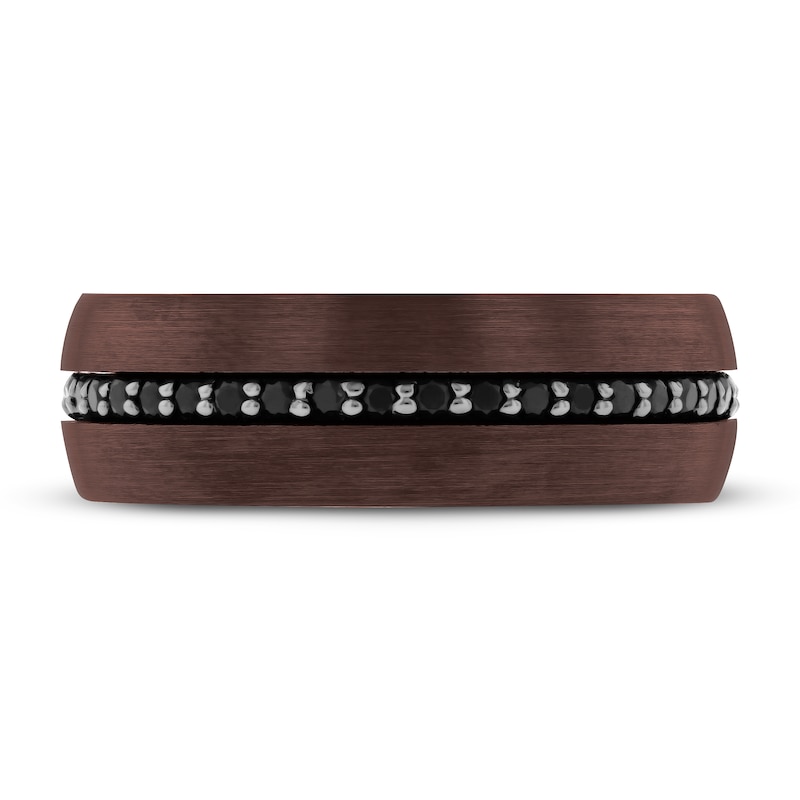 Main Image 3 of Men's Black Sapphire Wedding Band Brown Tungsten Carbide