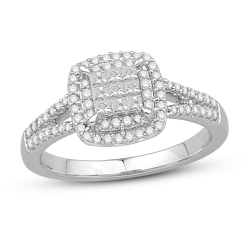 Diamond Ring 1/2 ct tw Round/Princess 10K White Gold with 360
