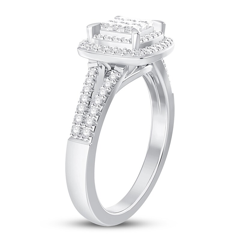 Diamond Ring 1/2 ct tw Round/Princess 10K White Gold