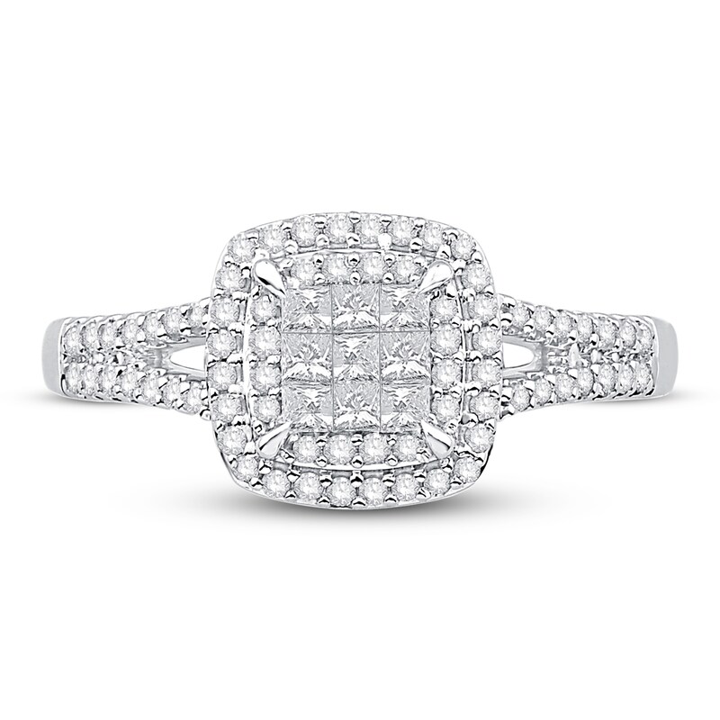 Diamond Ring 1/2 ct tw Round/Princess 10K White Gold