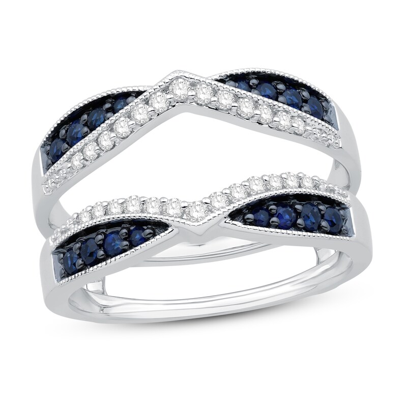 Main Image 1 of Natural Blue Sapphire Enhancer Ring 1/5 ct tw Diamonds 14K White Gold