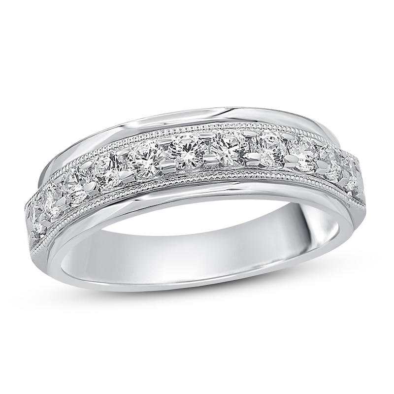 Main Image 1 of Men's Diamond Wedding Band 1 ct tw Round 14K White Gold