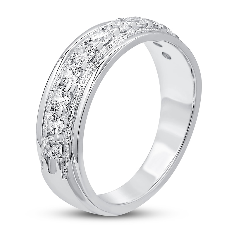 Main Image 2 of Men's Diamond Wedding Band 1 ct tw Round 14K White Gold