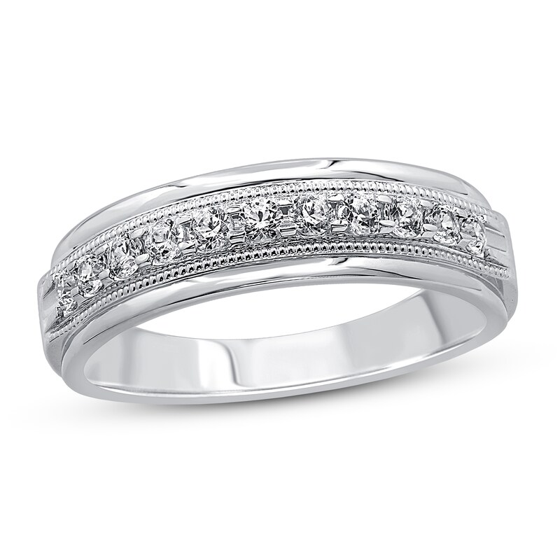 Men's Diamond Wedding Band 1/2 ct tw Round 14K White Gold