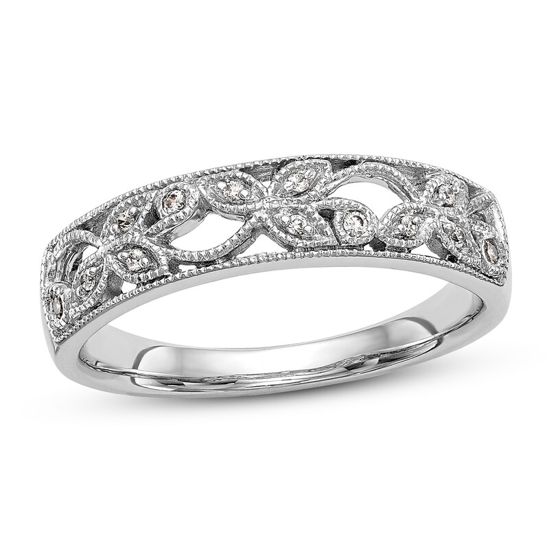 Floral Diamond Band 1/20 ct tw Round 14K White Gold