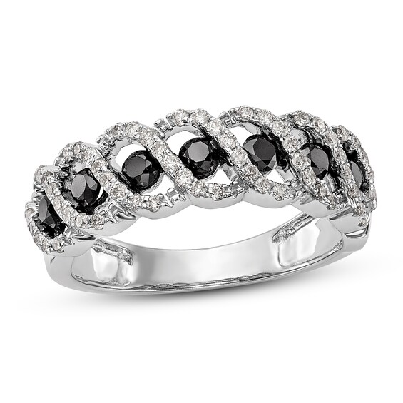Jared The Galleria Of Jewelry Black & White Diamond Band 3/4 ct tw Round 14K White Gold