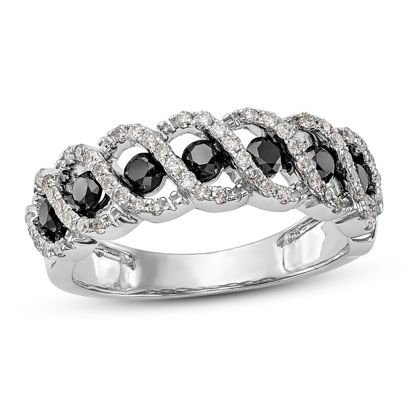 Black & White Diamond Band 3/4 ct tw Round 14K White Gold