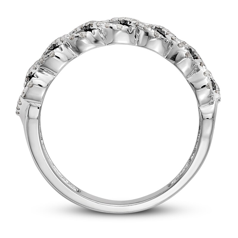Black & White Diamond Band 3/4 ct tw Round 14K White Gold