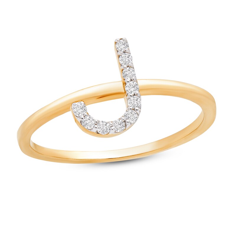 Main Image 1 of Diamond Letter J Ring 1/10 ct tw Round 10K Yellow Gold
