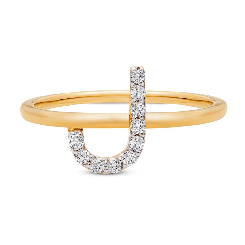 Main Image 3 of Diamond Letter J Ring 1/10 ct tw Round 10K Yellow Gold