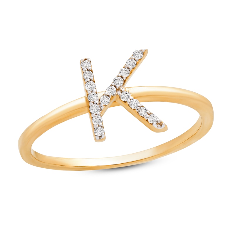 Main Image 1 of Diamond Letter K Ring 1/10 ct tw Round 10K Yellow Gold
