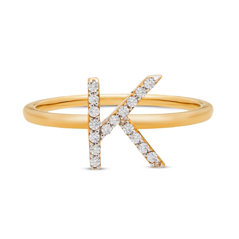 Main Image 3 of Diamond Letter K Ring 1/10 ct tw Round 10K Yellow Gold