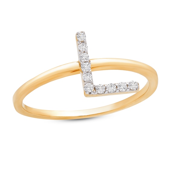 Jared The Galleria Of Jewelry Diamond Letter L Ring 1/10 ct tw Round 10K Yellow Gold